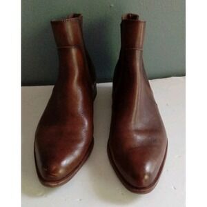 Brown Leather Chelsea Boots Pointed Toe‎ Ankle Booties Low Heel Mens